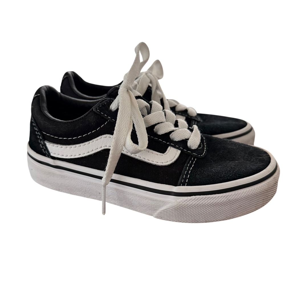 Vans Old Skool Kids Sneakers Black White Suede Canvas Low Top Youth 11.0‎
